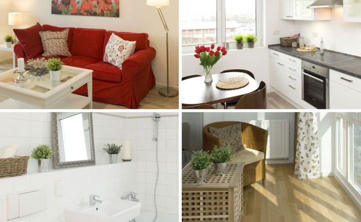 Examples of living room, kitchen, bathroom, and winter garden in Hausburg Quartier Living room, kitchen, bathroom, winter garden